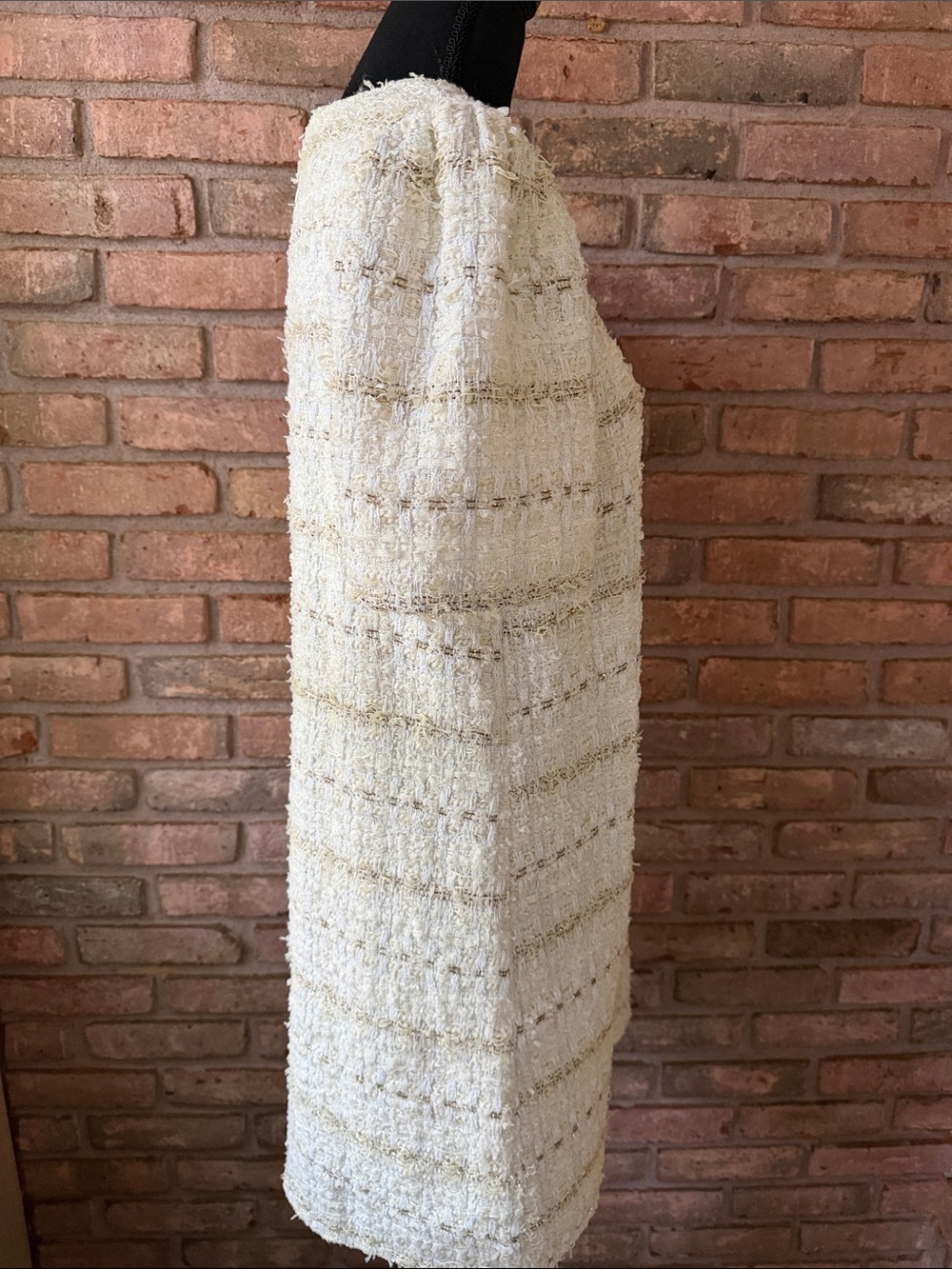 Cream Textured Short Sleeve Mini Dress with Metallic Detail - Picture 8 of 13